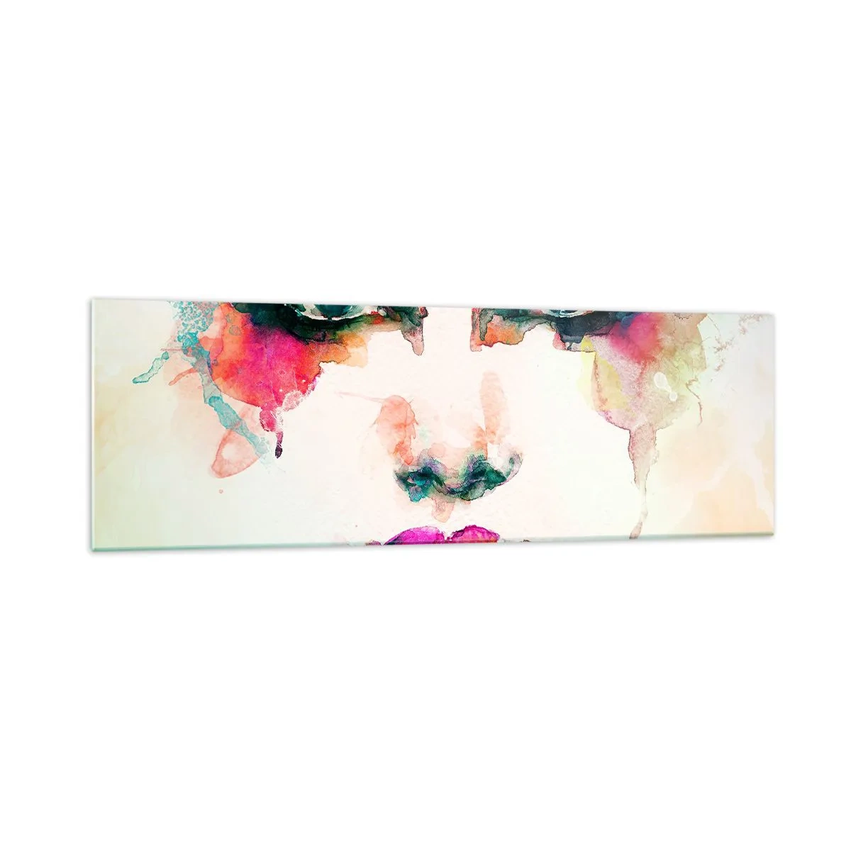 Glasbild - Bild auf glas - Abstraktes Frauenporträt in intensiven Farben - 160x50cm - Ein mit einem Regenbogen gemaltes Porträt - Moderne Wanddekoration für Wohnzimmer und Schlafzimmer ARTTOR