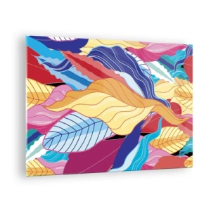 Glasbild - Bild auf glas - Bunte abstrakte Blätter auf einem Glashintergrund - 70x50cm - Buntes Durcheinander - Moderne Wanddekoration für Wohnzimmer und Schlafzimmer ARTTOR