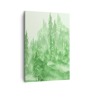 Bild auf Leinwand - Leinwandbild - Grüner Wald im Aquarellstil auf hellem Hintergrund - 50x70cm - Verschwommen mit grünem Nebel - Moderne Wanddekoration für Wohnzimmer und Schlafzimmer ARTTOR