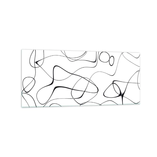 Glasbild - Bild auf glas - Abstrakte schwarze Linien auf weißem Hintergrund im minimalistischen Stil - 120x50cm - Lebenswege, Wechselfälle - Moderne Wanddekoration für Wohnzimmer und Schlafzimmer ARTTOR