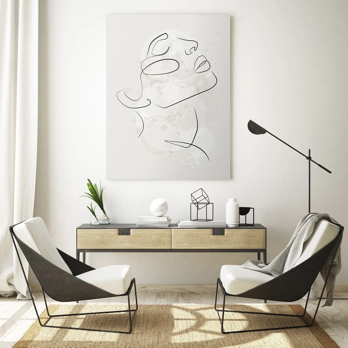 Glasbild - Bild auf glas - Eine minimalistische Skizze eines Gesichts auf hellem Hintergrund - 70x100cm - Die Umrisse eines Traums - Moderne Wanddekoration für Wohnzimmer und Schlafzimmer ARTTOR