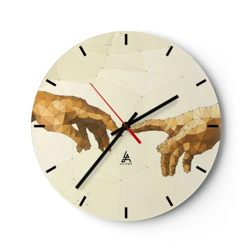Wanduhr - Glasuhr - Zwei Hände im geometrischen Stil mit Verbindungspunkten - 30x30cm - Göttliche Geometrie - Moderne Wanddekoration für Wohnzimmer, Küche und Schlafzimmer ARTTOR