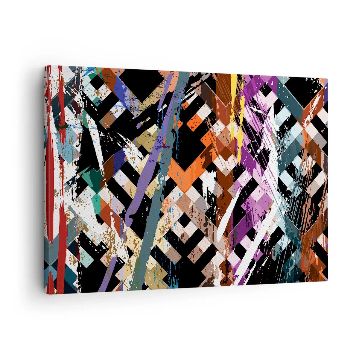Bild auf Leinwand - Leinwandbild - Abstrakte Komposition mit farbigen Linien auf schwarzem Hintergrund - 70x50cm - Quadriert - Moderne Wanddekoration für Wohnzimmer und Schlafzimmer ARTTOR