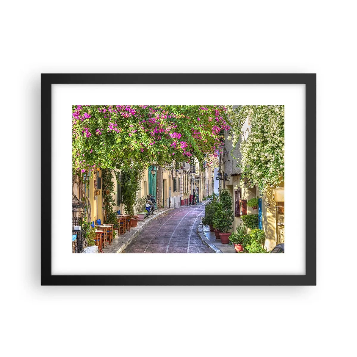 Poster in einem schwarzem Rahmen - Blühende Gasse - 40x30 cm