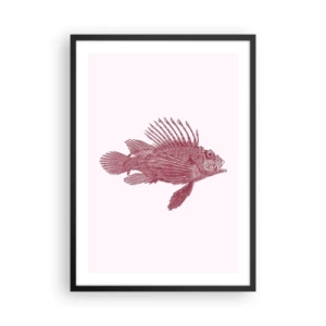 Poster in einem schwarzem Rahmen - Fischzeichnung im Vintage-Stil auf hellem Hintergrund - 50x70cm - Bewohner exotischer Gewässer - Moderne Wanddekoration für Wohnzimmer und Schlafzimmer ARTTOR