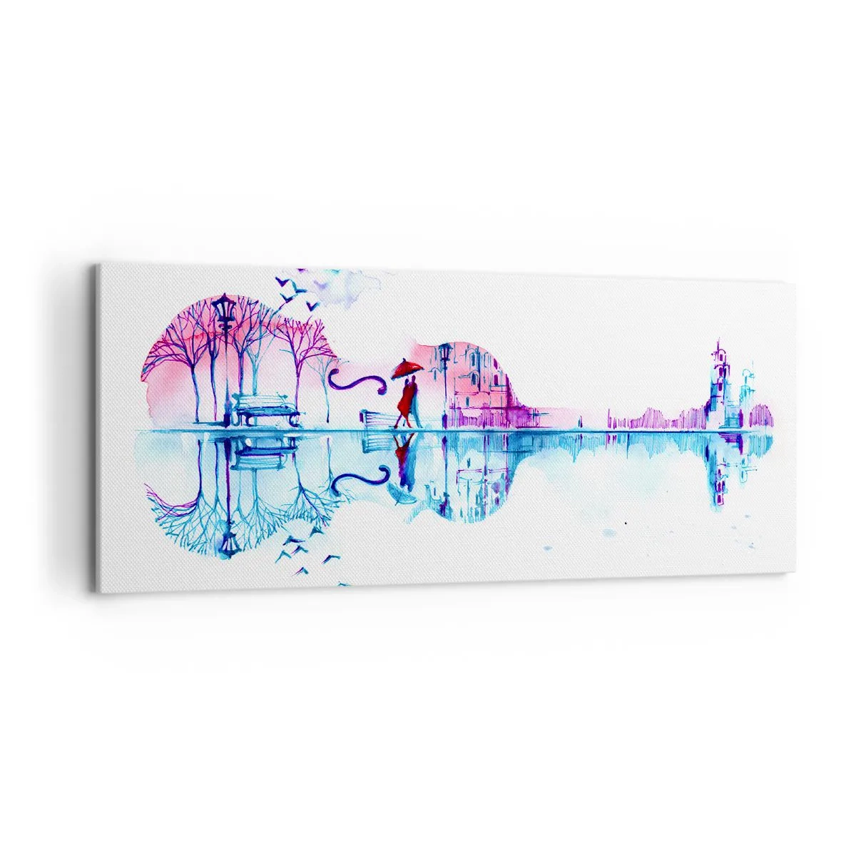 Bild auf Leinwand - Leinwandbild - Stadtsilhouette in Form einer Violine in Aquarellfarben - 120x50cm - Ich bringe dir ein paar Regenbögen - Moderne Wanddekoration für Wohnzimmer und Schlafzimmer ARTTOR