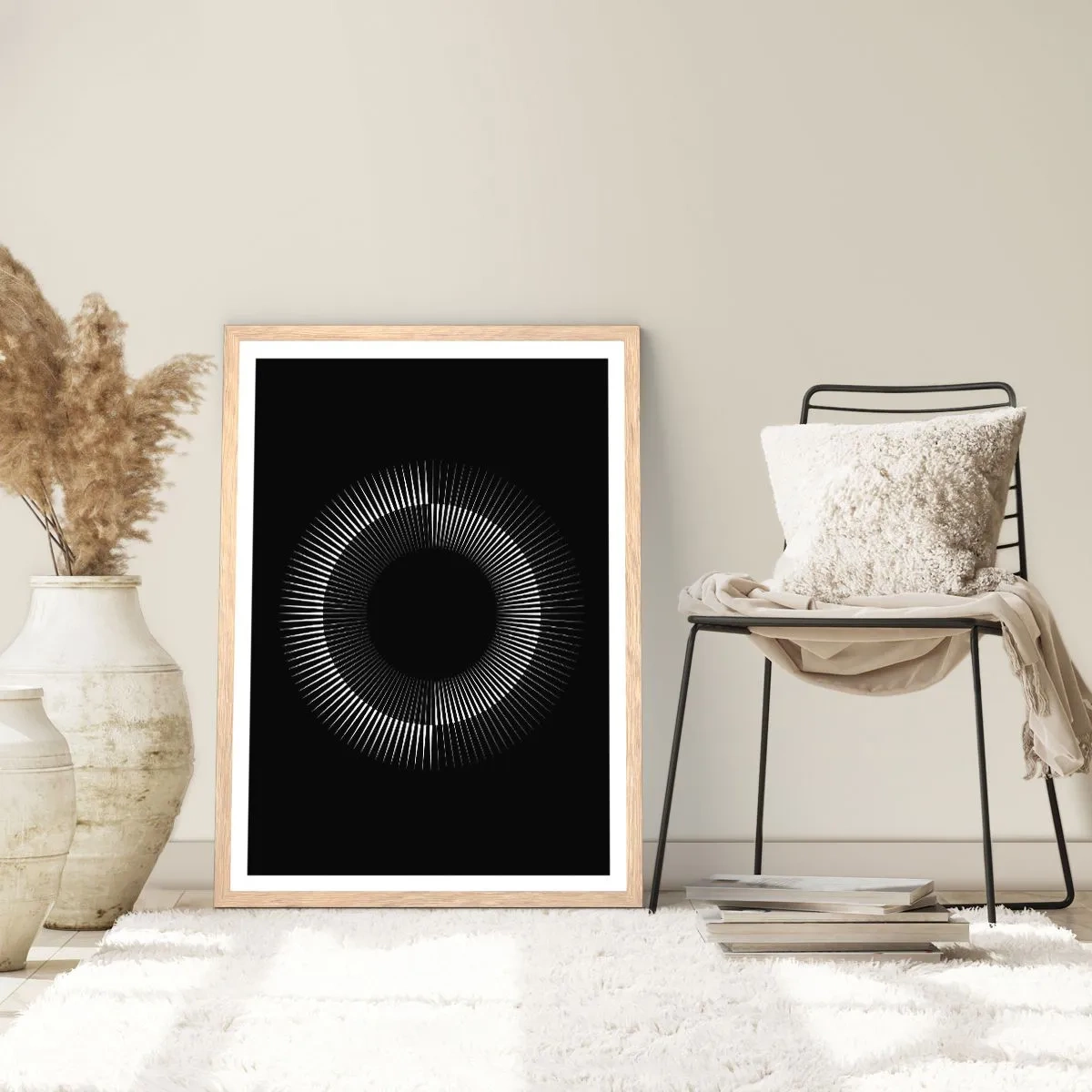 Poster in einem Rahmen aus heller Eiche - Schwarze Sonne - 61x91 cm