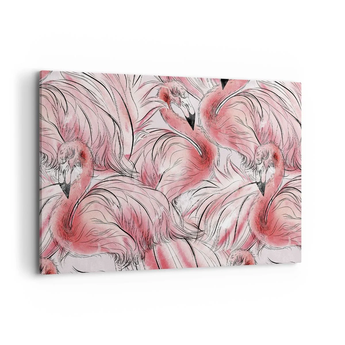 Bild auf Leinwand - Leinwandbild - Zarte Zeichnungen von rosa Flamingos - 120x80cm - Bird Corps de Ballet - Moderne Wanddekoration für Wohnzimmer und Schlafzimmer ARTTOR
