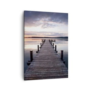Bild auf Leinwand - Leinwandbild - Ein Pier an einem See bei Sonnenuntergang in einer friedlichen Landschaft - 50x70cm - Eine stille Grenze zwischen Tag und Nacht - Moderne Wanddekoration für Wohnzimmer und Schlafzimmer ARTTOR