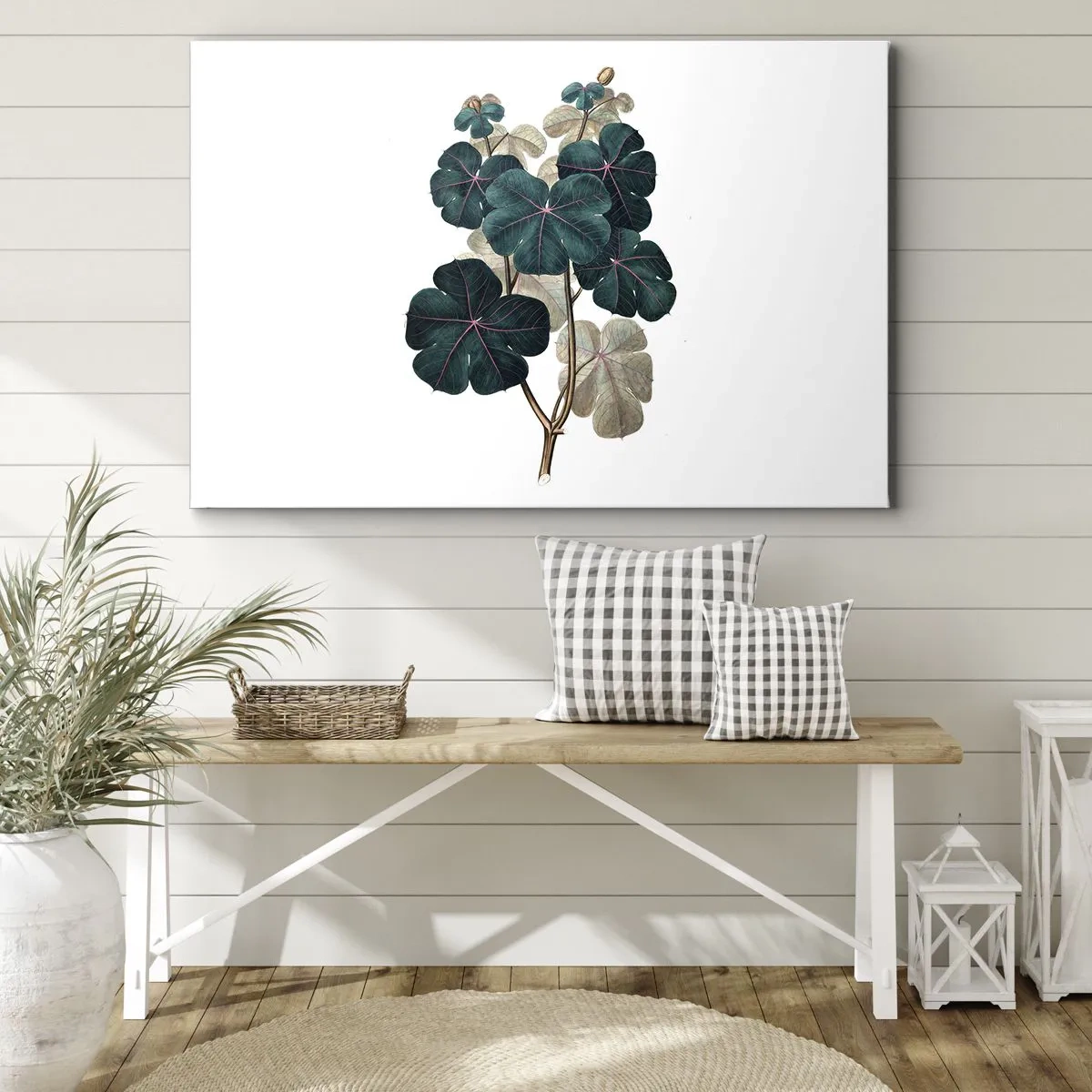 Bild auf Leinwand - Leinwandbild - Botanische Illustration mit Blättern in Grün- und Beigetönen - 120x80cm - Aus dem alten Herbarium - Moderne Wanddekoration für Wohnzimmer und Schlafzimmer ARTTOR