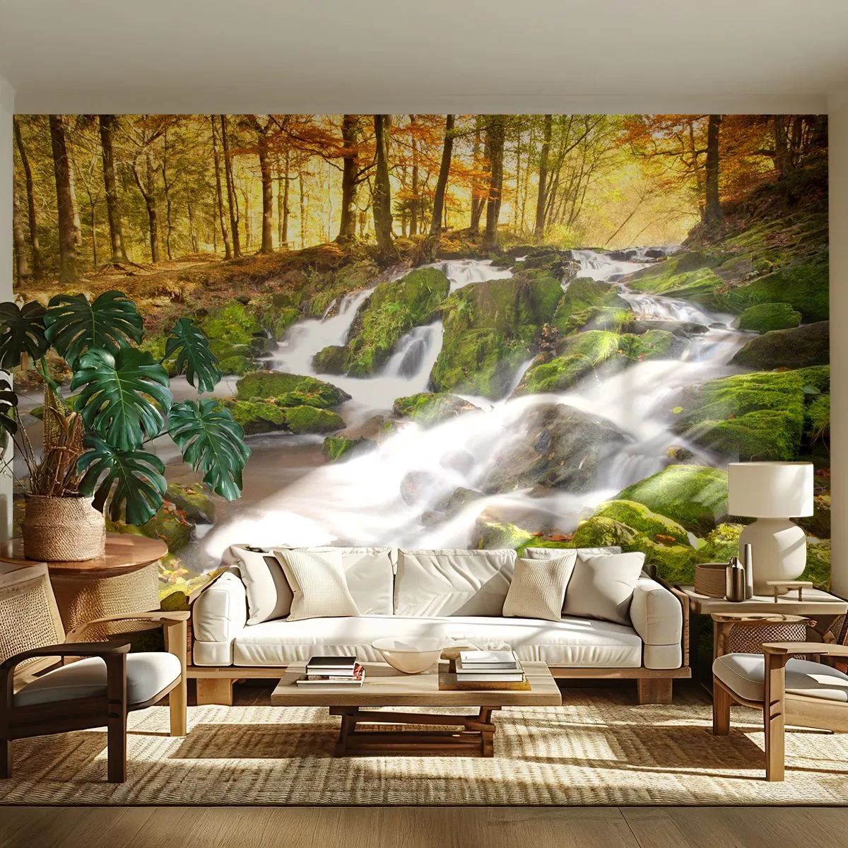 Fototapete Premium Canvas - Rasch durch den herbstlichen Wald - Landschaft, Wald, Gebirgsbach - 250x175 cm