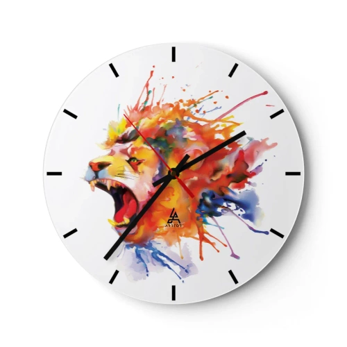 Wanduhr - Glasuhr - Ein Löwe im Aquarellstil voller Farben - 30x30cm - Um vor Wut zu explodieren - Moderne Wanddekoration für Wohnzimmer, Küche und Schlafzimmer ARTTOR