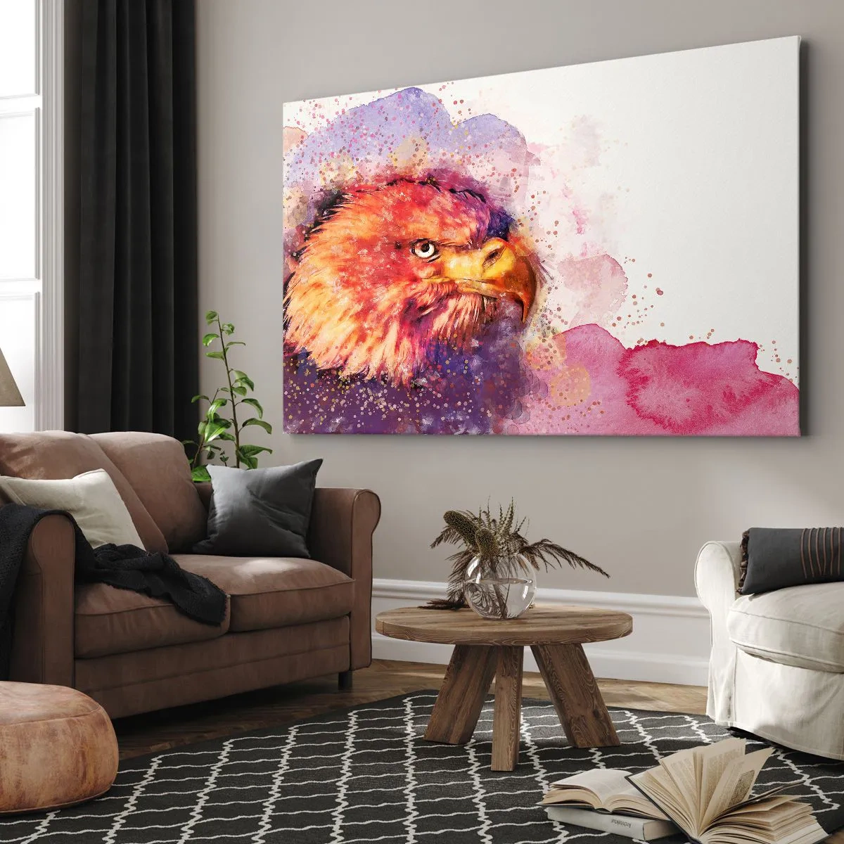 Bild auf Leinwand - Leinwandbild - Porträt eines Adlers in künstlerischen Aquarellfarben - 70x50cm - Du willst nicht wissen, woran ich denke - Moderne Wanddekoration für Wohnzimmer und Schlafzimmer ARTTOR