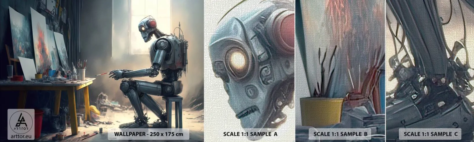 Fototapeten Muster Premium Canvas - Schöpfungsakt - Stück, Malerei, Roboter - 100x30 cm