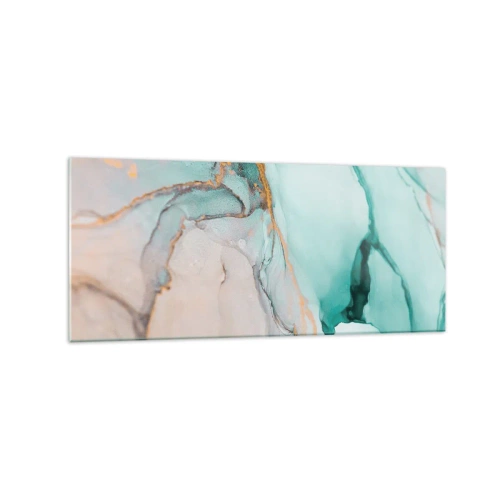 Glasbild - Bild auf glas - Eine abstrakte Komposition in Türkis- und Goldtönen. - 120x50cm - Ein Tanz der Formen und Farben - Moderne Wanddekoration für Wohnzimmer und Schlafzimmer ARTTOR