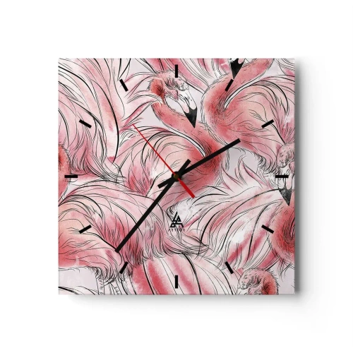 Wanduhr - Glasuhr - Zarte Zeichnungen von rosa Flamingos - 30x30cm - Bird Corps de Ballet - Moderne Wanddekoration für Wohnzimmer und Schlafzimmer ARTTOR