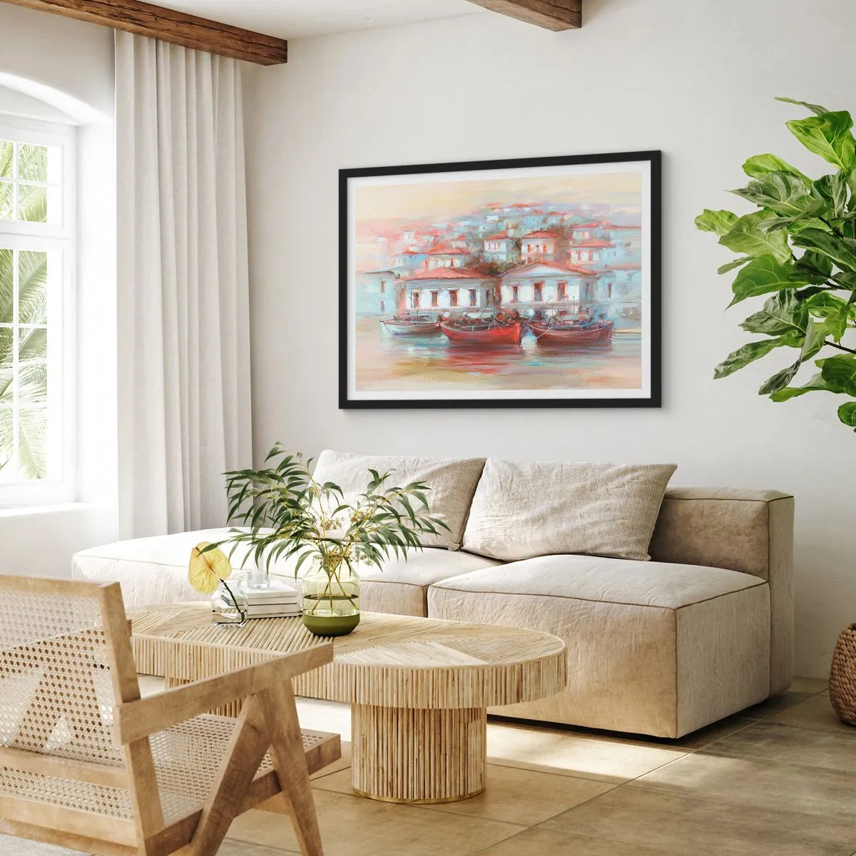 Poster in einem schwarzem Rahmen - Glückliche Stadt - 50x40 cm