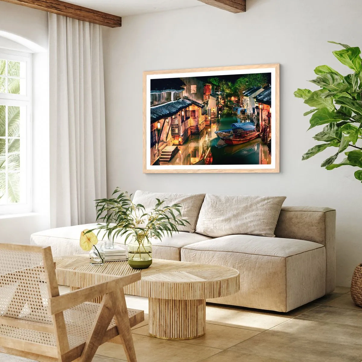 Poster in einem Rahmen aus heller Eiche - Ein Abend auf einer chinesischen Straße - 100x70 cm