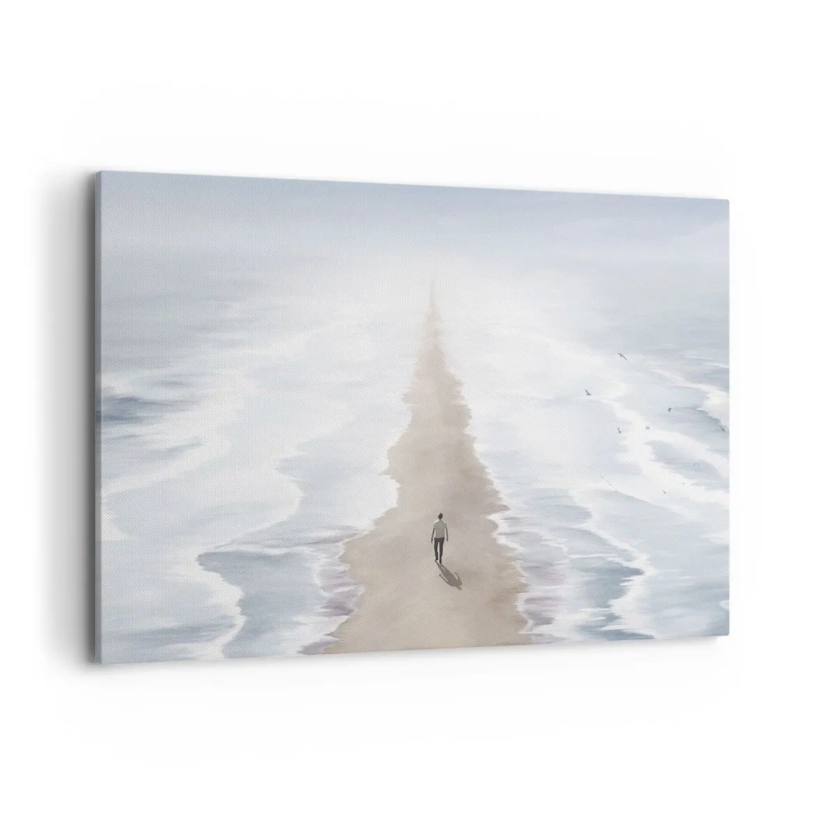 Bild auf Leinwand - Leinwandbild - Eine Figur auf einer einsamen Straße inmitten einer weiten Wasserlandschaft - 100x70cm - Glänzende Zukunft - Moderne Wanddekoration für Wohnzimmer und Schlafzimmer ARTTOR