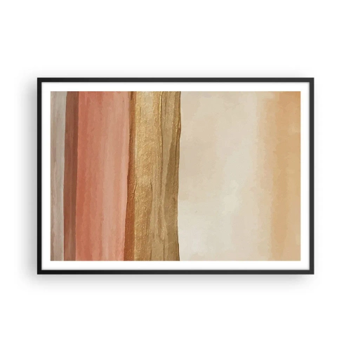 Poster in einem schwarzem Rahmen - Abstrakte Streifen in Beige-, Gold- und Rosatönen auf Leinwand - 100x70cm - Vertikale Komposition - Moderne Wanddekoration für Wohnzimmer und Schlafzimmer ARTTOR
