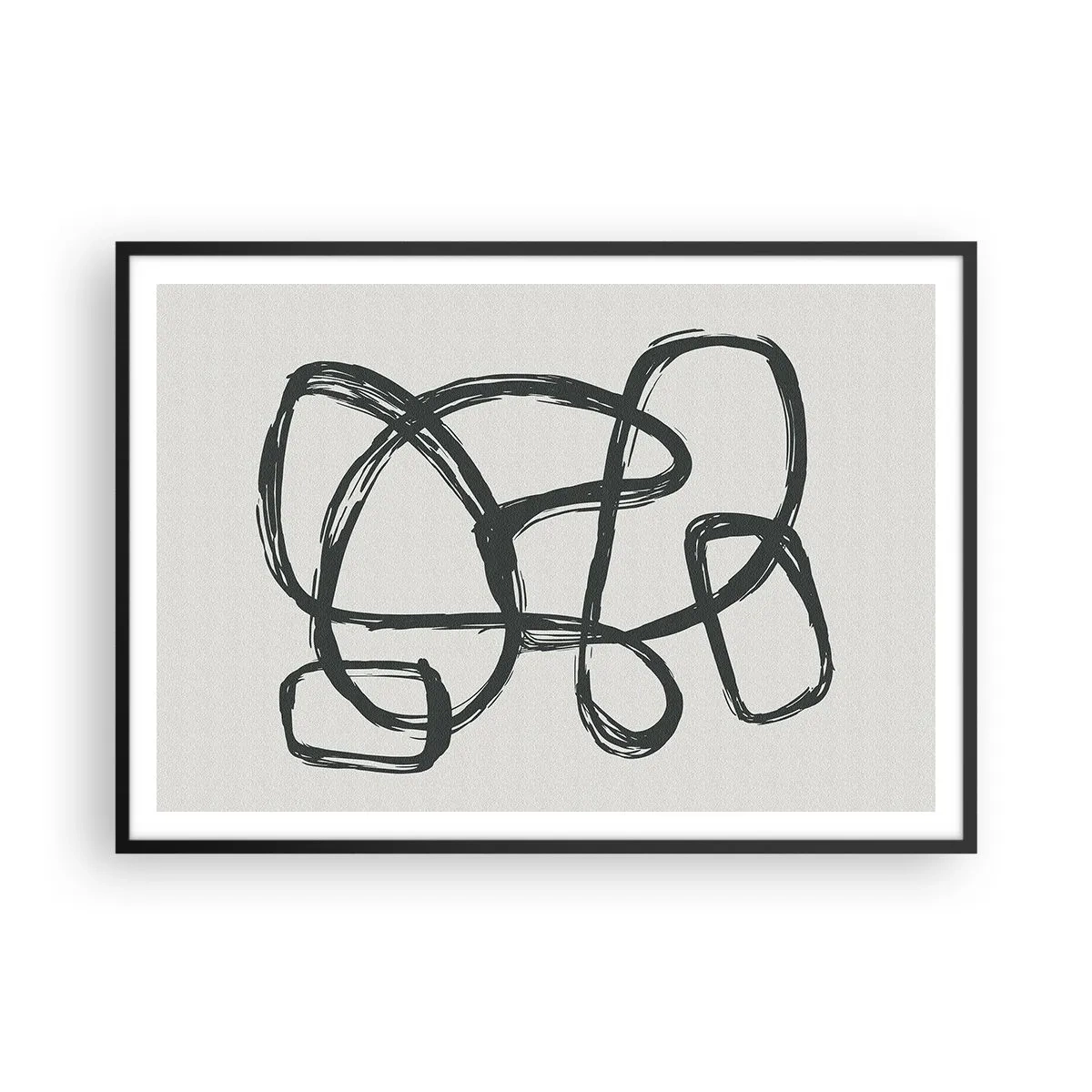 Poster in einem schwarzem Rahmen - Abstrakte Linien erzeugen Freiformformen auf hellem Hintergrund - 100x70cm - Schleifenabstraktion - Moderne Wanddekoration für Wohnzimmer und Schlafzimmer ARTTOR