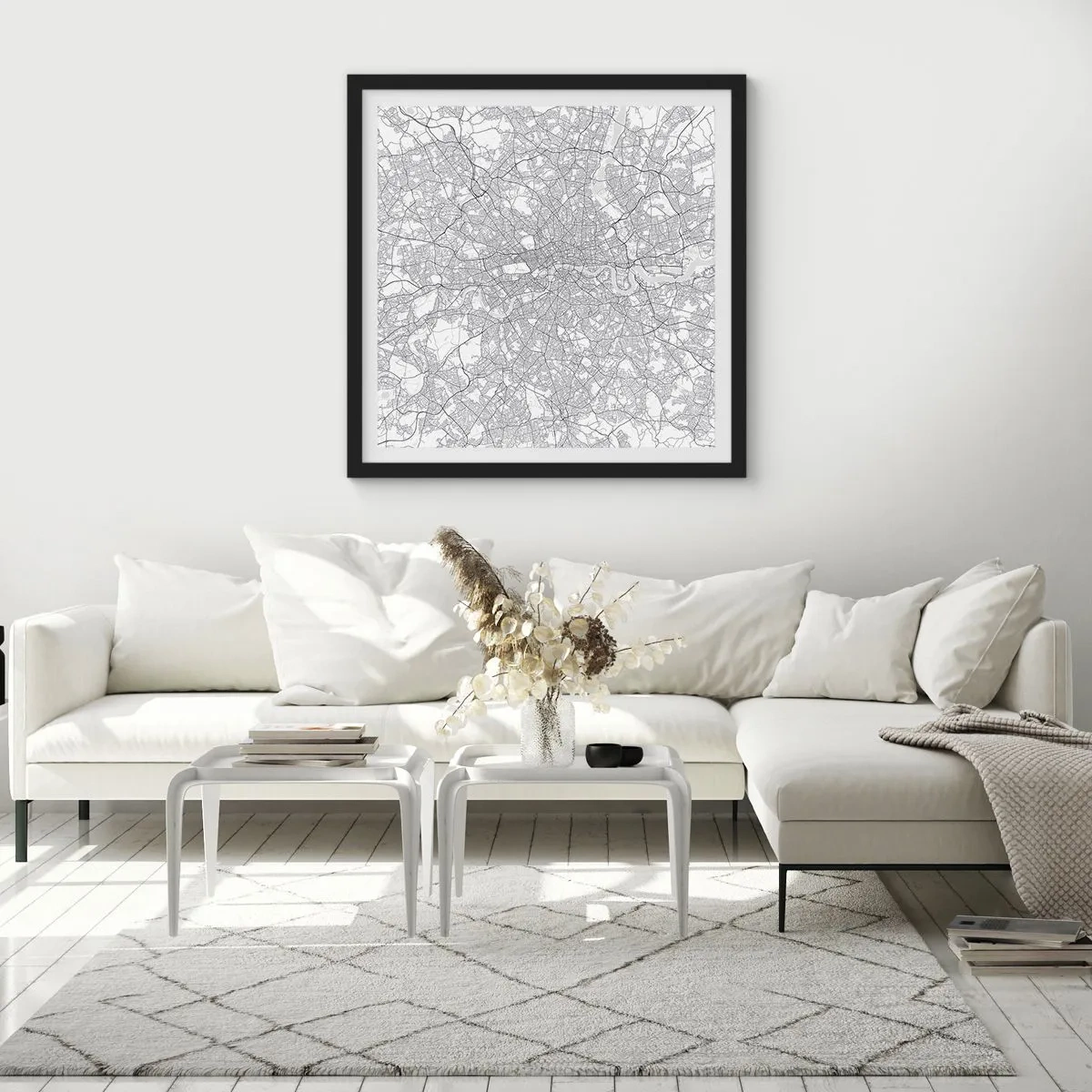Poster in einem schwarzem Rahmen - Karte des Labyrinths von London - 60x60 cm