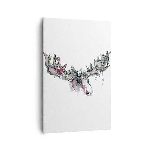 Bild auf Leinwand - Leinwandbild - Künstlerisches Aquarell eines Elches mit üppigem Geweih - 80x120cm - Krone des Waldkönigs - Moderne Wanddekoration für Wohnzimmer und Schlafzimmer ARTTOR