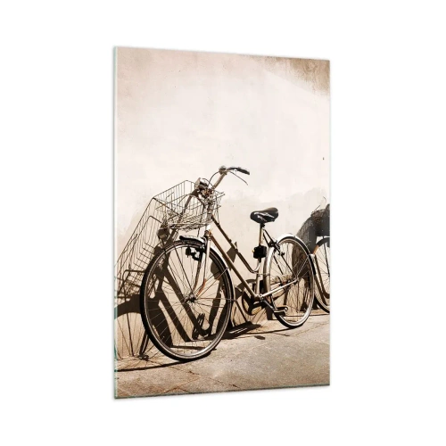 Glasbild - Bild auf glas - Zwei Fahrräder lehnen an einer alten Wand im Retro-Stil - 80x120cm - Der unvergessliche Charme der Vergangenheit - Moderne Wanddekoration für Wohnzimmer und Schlafzimmer ARTTOR