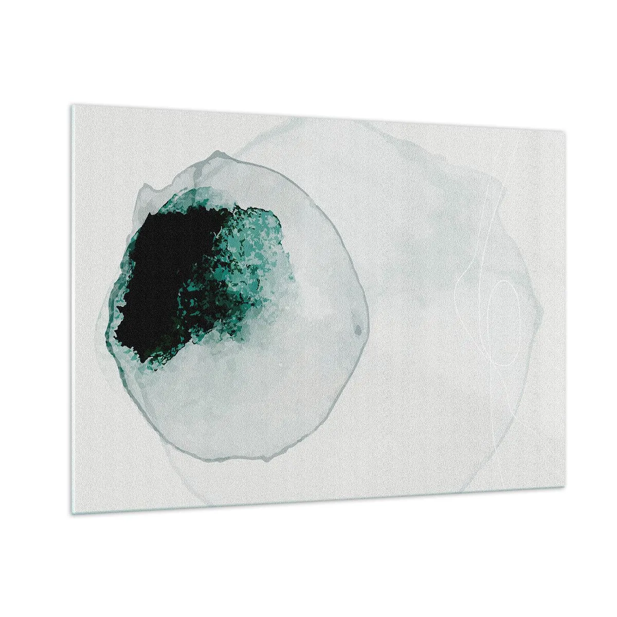Glasbild - Bild auf glas - Eine abstrakte Form, die einem Wassertropfen in Grüntönen ähnelt. - 100x70cm - In einem Tropfen Wasser - Moderne Wanddekoration für Wohnzimmer und Schlafzimmer ARTTOR