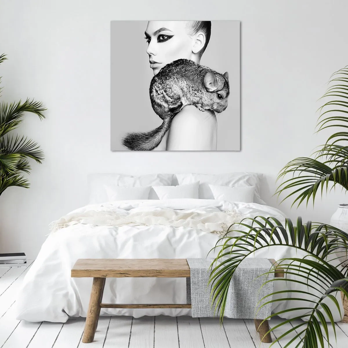 Bild auf Leinwand - Leinwandbild - Dame mit einem Chinchilla - 40x40 cm