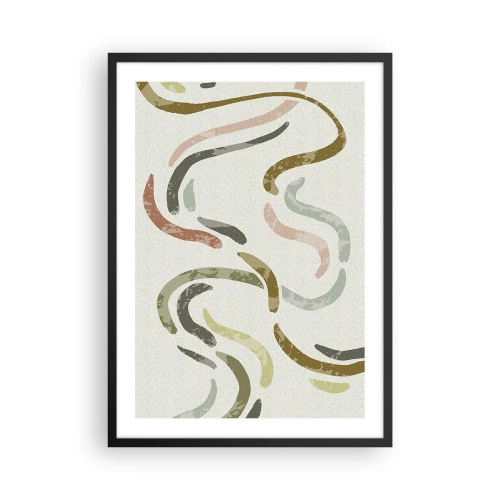 Poster in einem schwarzem Rahmen - Abstrakte Wellenlinien in natürlichen Farbtönen - 50x70cm - Fröhlicher Tanz der Abstraktion - Moderne Wanddekoration für Wohnzimmer und Schlafzimmer ARTTOR