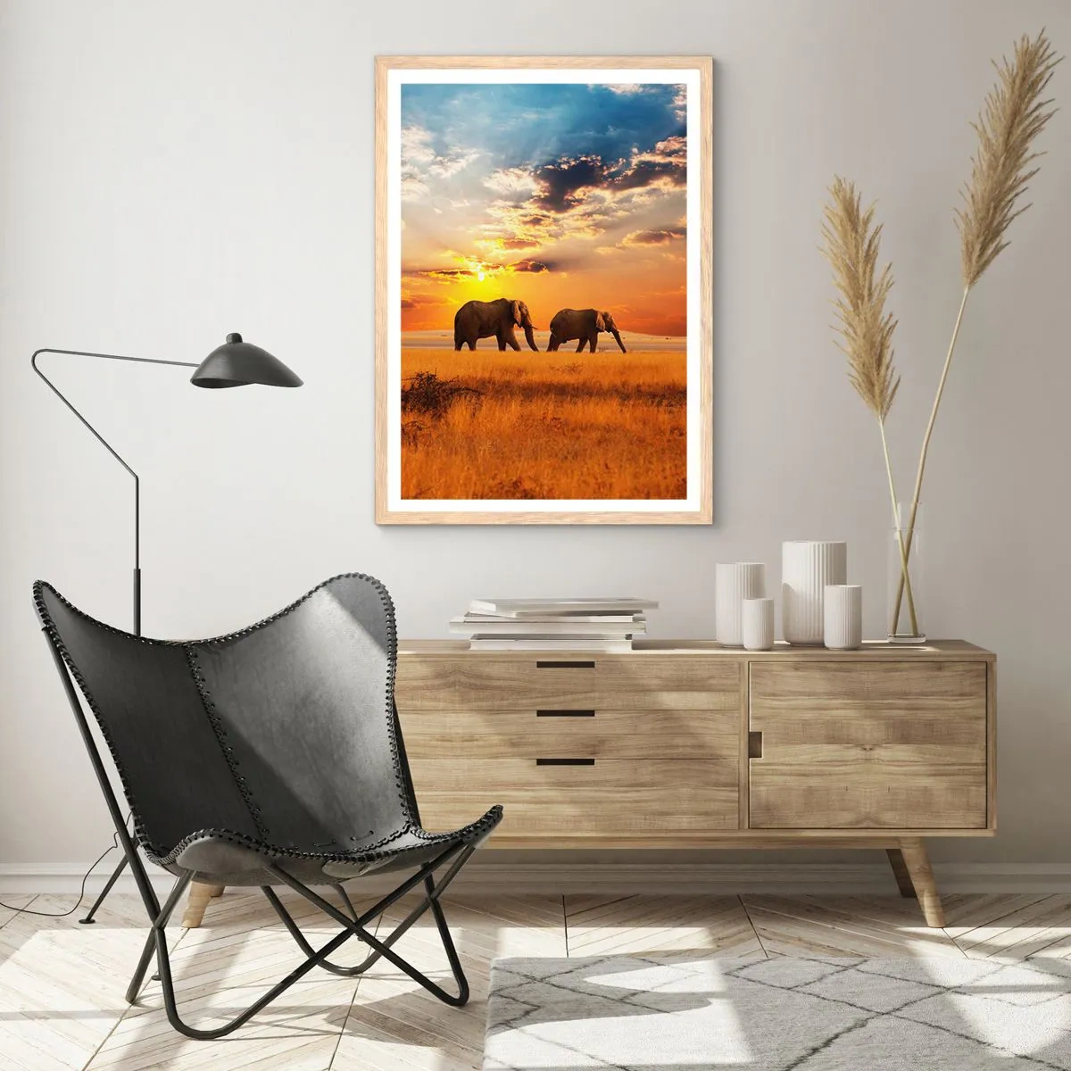 Poster in einem Rahmen aus heller Eiche - Familienspaziergang - 70x100 cm