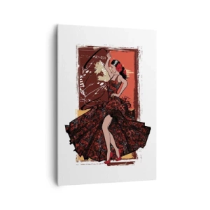 Bild auf Leinwand - Leinwandbild - Eine Tänzerin in einem rot-schwarzen Kleid vor einem künstlerischen Hintergrund - 70x100cm - Im Rhythmus des Herzens - Moderne Wanddekoration für Wohnzimmer und Schlafzimmer ARTTOR