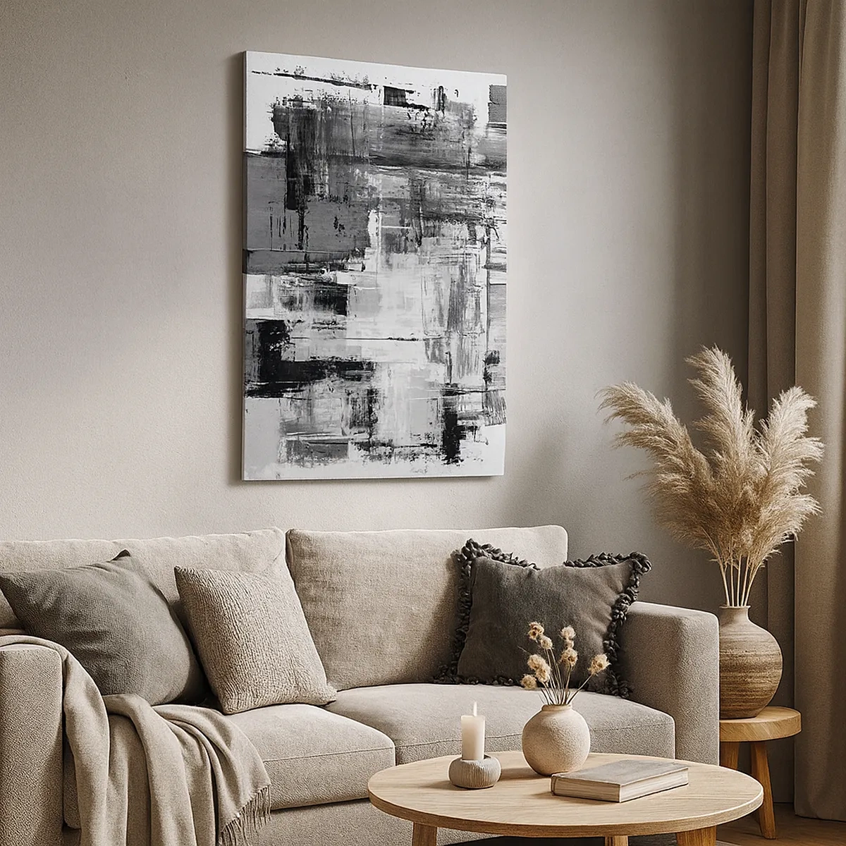 Bild auf Leinwand - Leinwandbild - Abstrakte Komposition in Schwarz, Weiß und Grau - 50x70cm - Wunderschönes Grau - Moderne Wanddekoration für Wohnzimmer und Schlafzimmer ARTTOR
