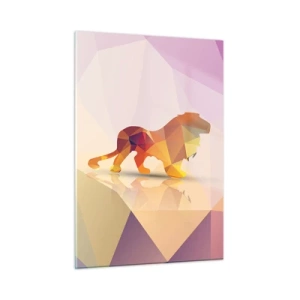 Glasbild - Bild auf glas - Geometrischer Löwe in farbenfroher Abstraktion - 50x70cm - Der Diamantenkönig - Moderne Wanddekoration für Wohnzimmer und Schlafzimmer ARTTOR