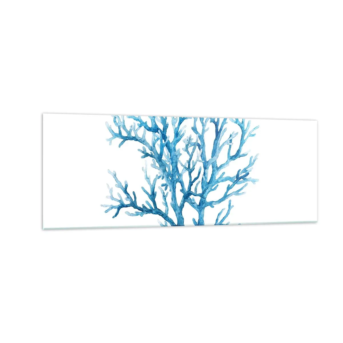 Glasbild - Bild auf glas - Blaue Koralle auf weißem Hintergrund mit minimalistischem Flair - 140x50cm - Nautisches Filigran - Moderne Wanddekoration für Wohnzimmer und Schlafzimmer ARTTOR
