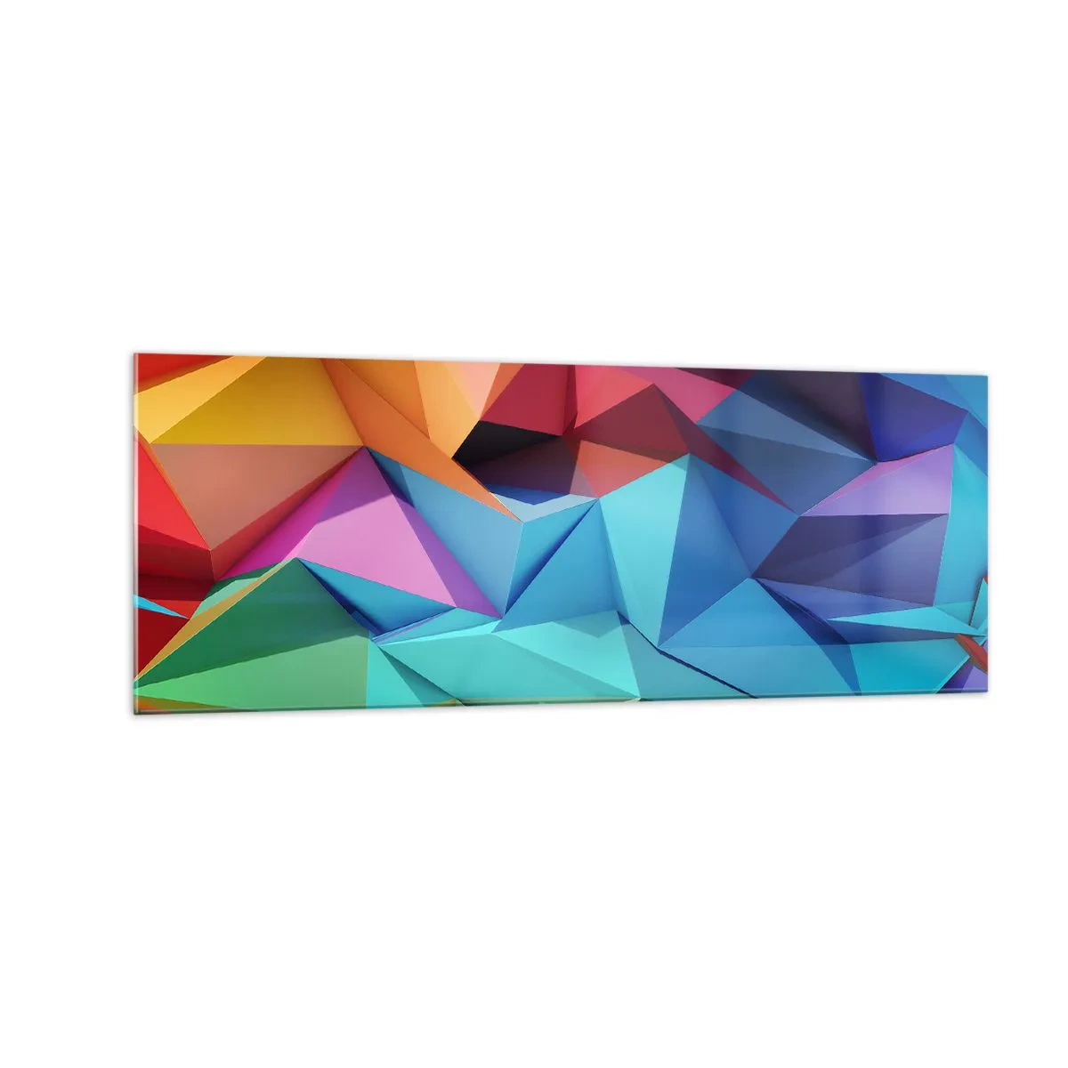 Glasbild - Bild auf glas - Bunte geometrische Abstraktion in lebendigen Farben - 140x50cm - Regenbogen-Origami - Moderne Wanddekoration für Wohnzimmer und Schlafzimmer ARTTOR