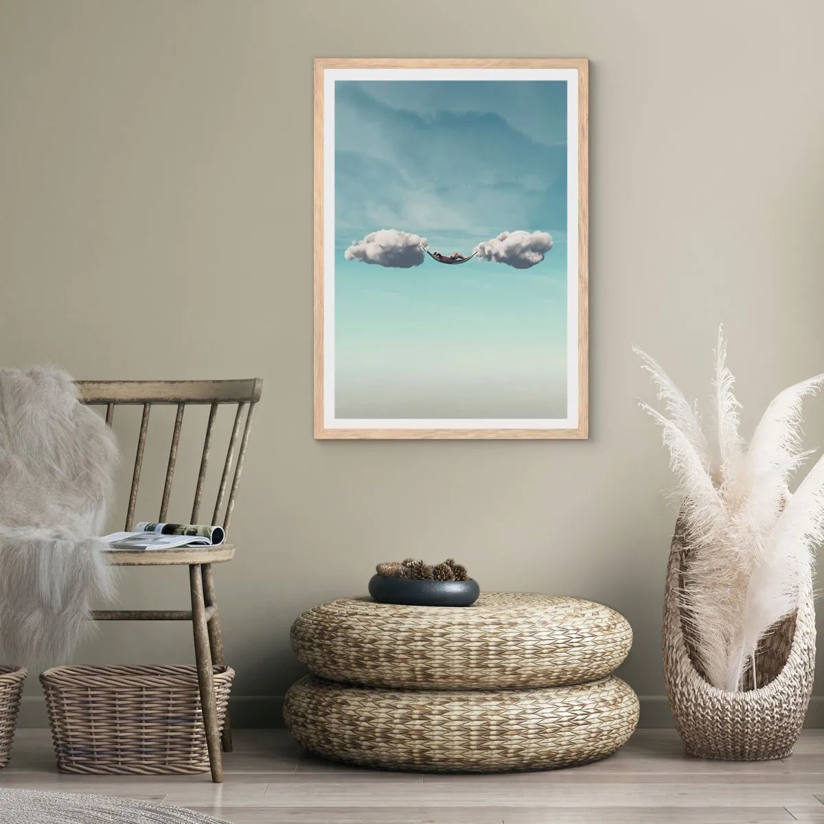 Poster in einem Rahmen aus heller Eiche - Die Behaglichkeit des Augenblicks - 70x100 cm
