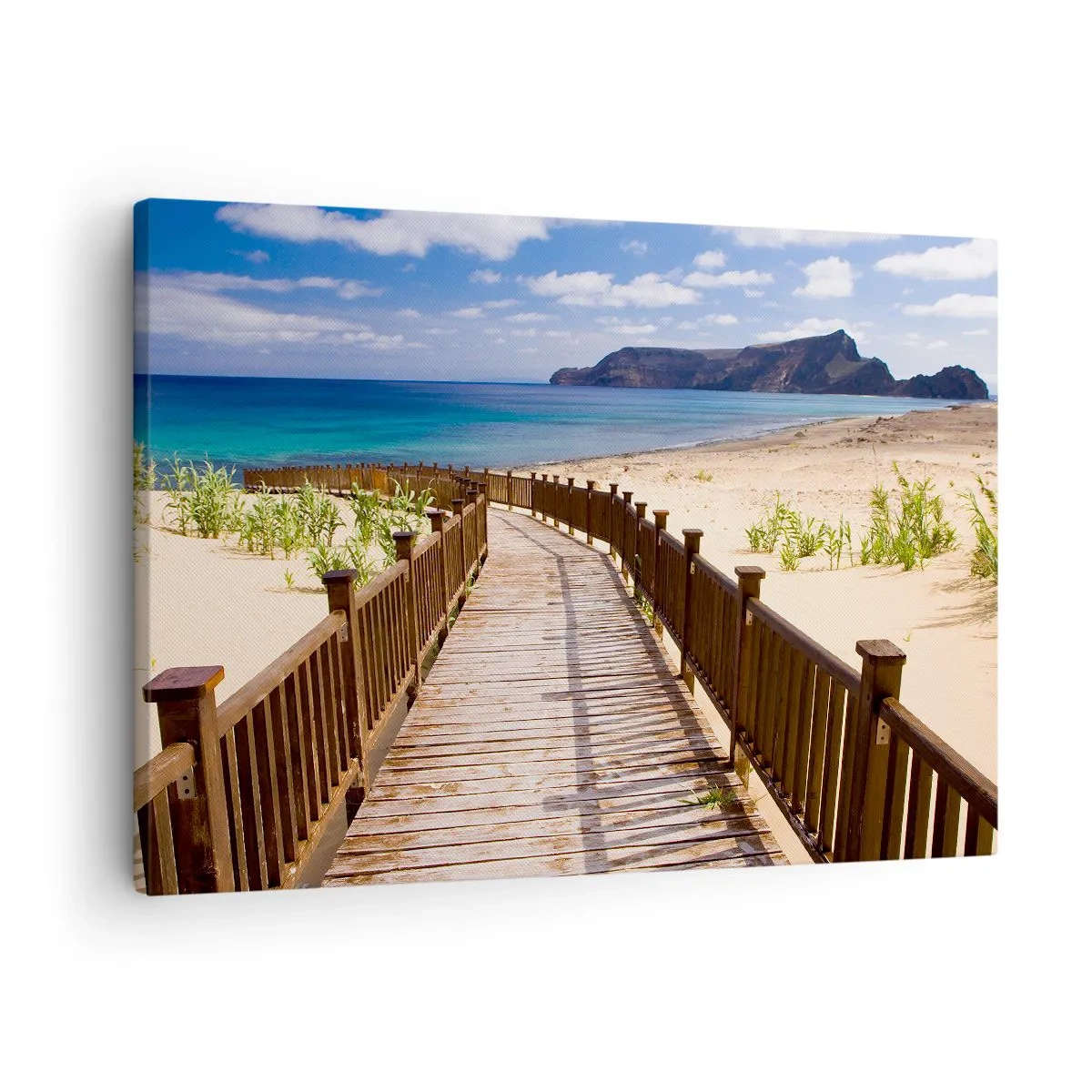 Bild auf Leinwand - Leinwandbild - Holzweg zum Strand mit Meerblick - 70x50cm - Bring mich zu den glücklichen Inseln - Moderne Wanddekoration für Wohnzimmer und Schlafzimmer ARTTOR