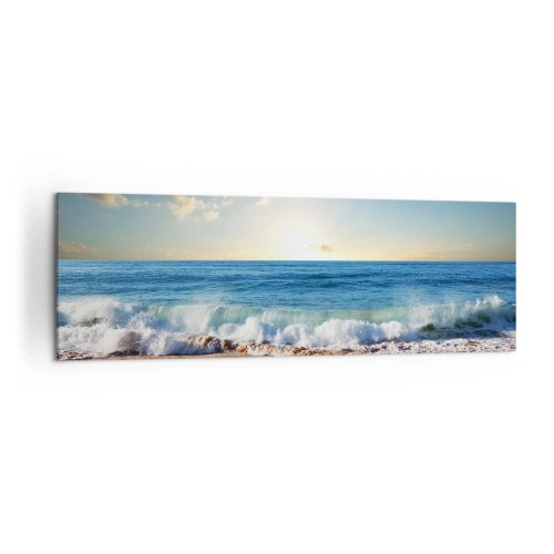 Bild auf Leinwand - Leinwandbild - Ein sonniger Strand mit Wellen, die an die Küste krachen - 160x50cm - Bewegung und Stille zugleich - Moderne Wanddekoration für Wohnzimmer und Schlafzimmer ARTTOR