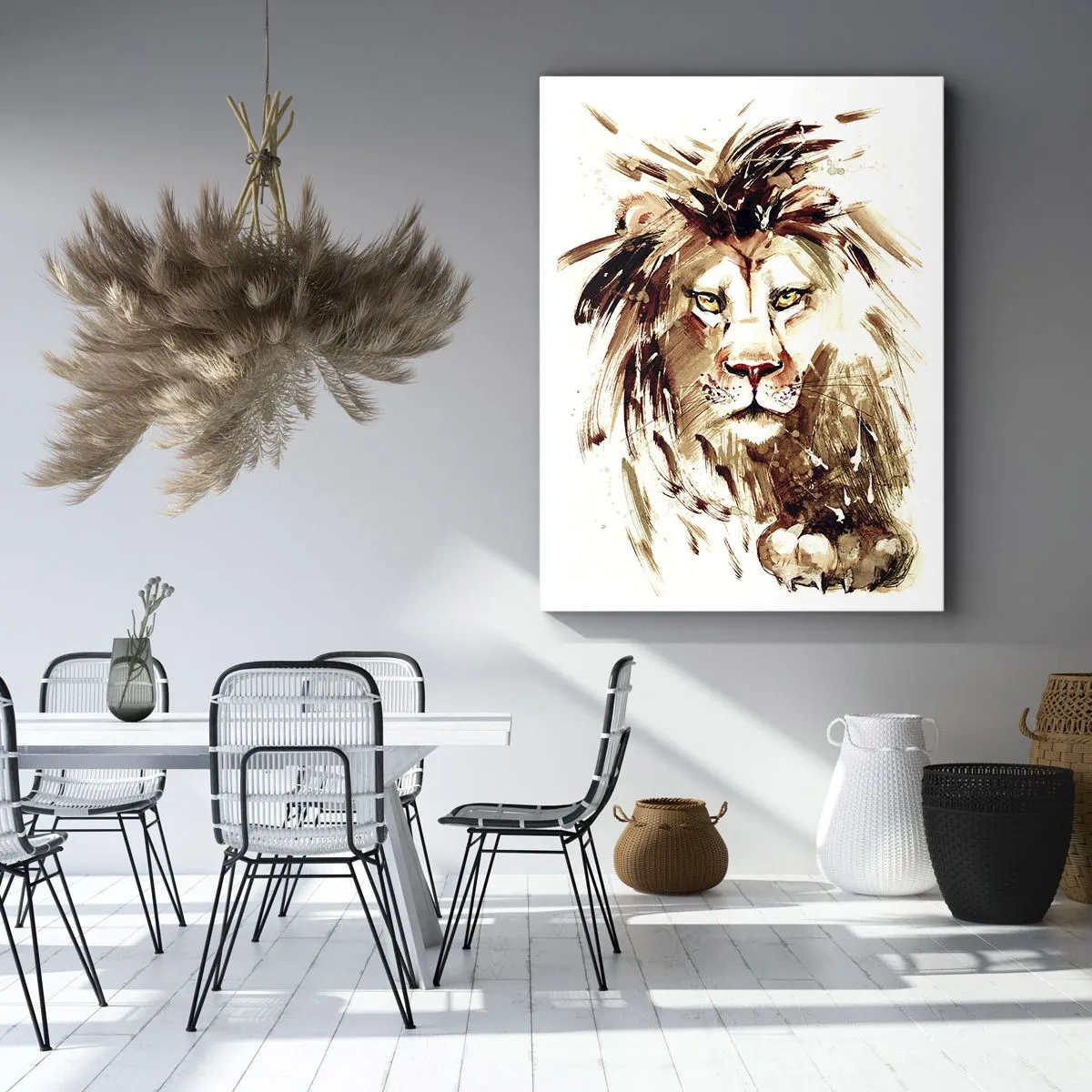 Bild auf Leinwand - Leinwandbild - Aquarellporträt eines Löwen mit intensiven Details - 50x70cm - Stärke und Würde - Moderne Wanddekoration für Wohnzimmer und Schlafzimmer ARTTOR