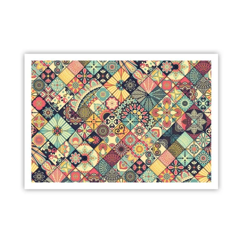 Poster - Bunte geometrische Muster, inspiriert vom marokkanischen Stil - 100x70cm - marokkanische Atmosphäre - Moderne Wanddekoration für Wohnzimmer und Schlafzimmer ARTTOR