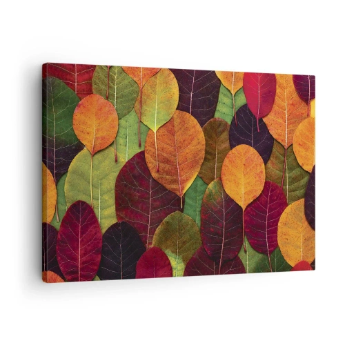 Bild auf Leinwand - Leinwandbild - Bunte Blätter in einem herbstlichen Muster angeordnet - 70x50cm - Herbstmosaik - Moderne Wanddekoration für Wohnzimmer und Schlafzimmer ARTTOR