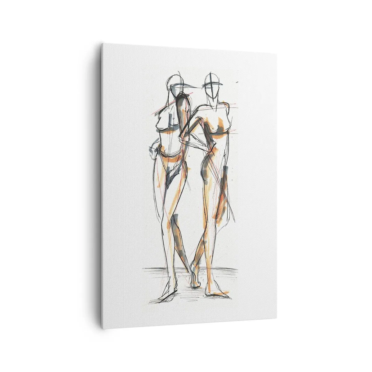 Bild auf Leinwand - Leinwandbild - Künstlerische Skizze von zwei Silhouetten auf weißem Hintergrund - 70x100cm - Studie der Gnade - Moderne Wanddekoration für Wohnzimmer und Schlafzimmer ARTTOR