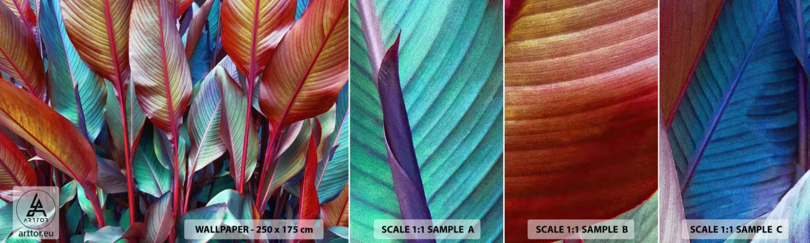 Fototapeten Muster Selbstklebend Deluxe Sticker - Buntes Dickicht - Blätter, Botanik, Boho - 100x30 cm