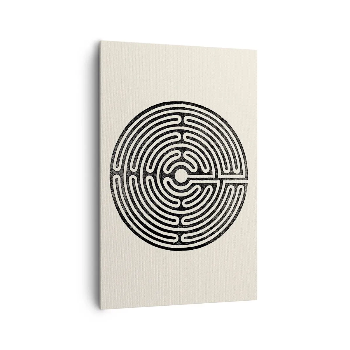 Bild auf Leinwand - Leinwandbild - Schwarz-weißes kreisförmiges Labyrinth auf hellem Hintergrund - 80x120cm - Geheimnisvolle Ordnung - Moderne Wanddekoration für Wohnzimmer und Schlafzimmer ARTTOR