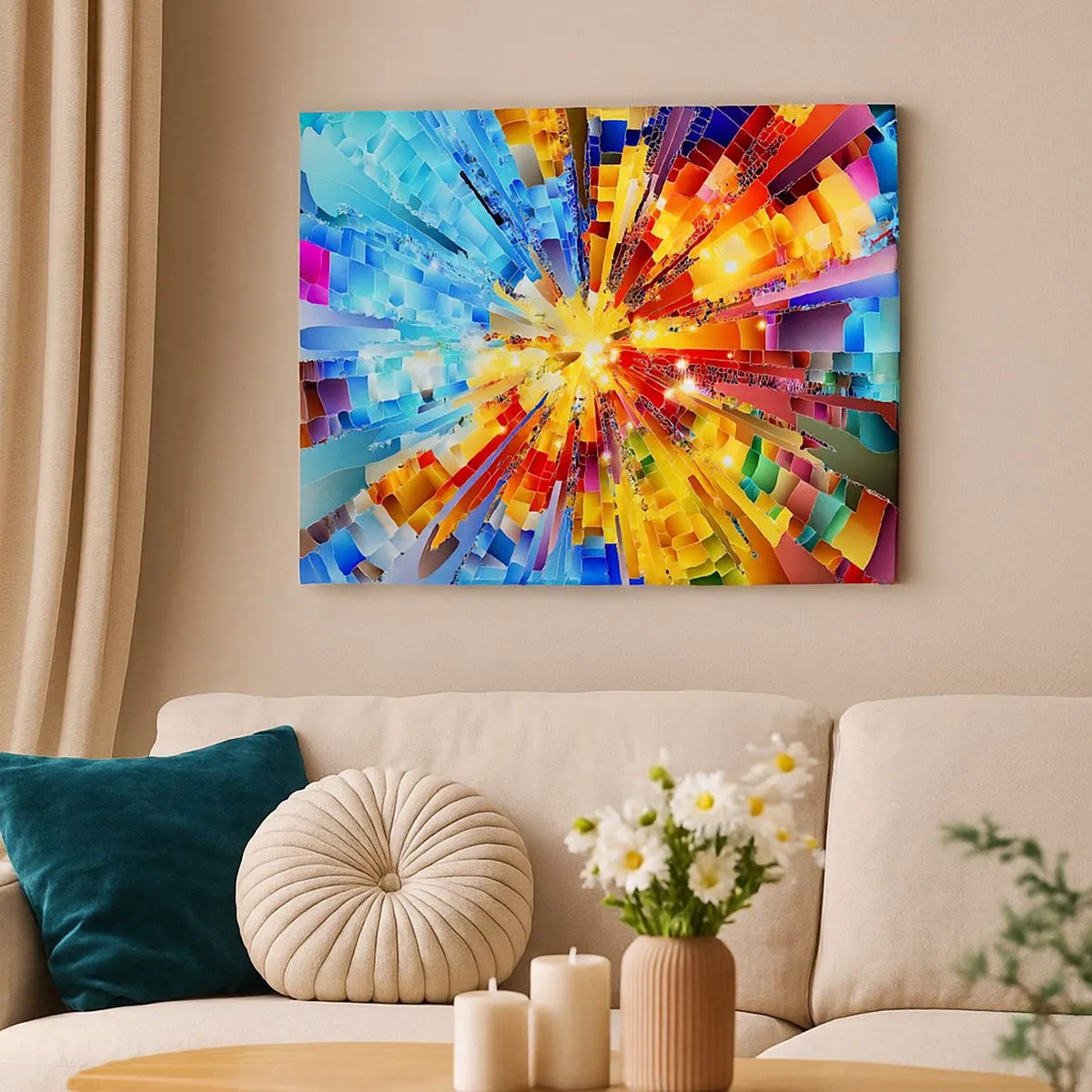 Bild auf Leinwand - Leinwandbild - Eine dynamische Explosion aus Farbe und Licht - 70x50cm - In Medienauflösung - Moderne Wanddekoration für Wohnzimmer und Schlafzimmer ARTTOR
