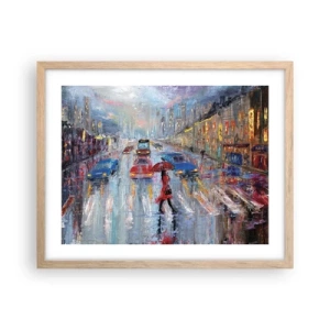 Poster in einem Rahmen aus heller Eiche - Regnerischer Nachmittag in der Stadt - 50x40 cm