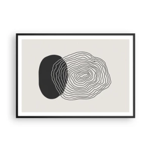Poster in einem schwarzem Rahmen - Abstraktes Muster mit Linien und Formen in Schwarz und Weiß - 100x70cm - Dauer und Schwingung - Moderne Wanddekoration für Wohnzimmer und Schlafzimmer ARTTOR