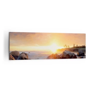 Bild auf Leinwand - Leinwandbild - Sonnenuntergang über der felsigen Küste - 160x50cm - Leuchtende Brise des Abends - Moderne Wanddekoration für Wohnzimmer und Schlafzimmer ARTTOR